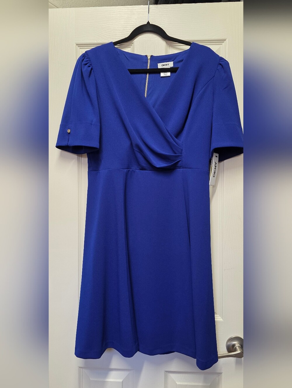 DKNY Cobalt Blue Faux-Wrap Midi Dress